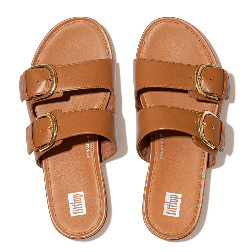 Fitflop Womens Slides Brown - Gracie Buckle Leather - WQ5892630